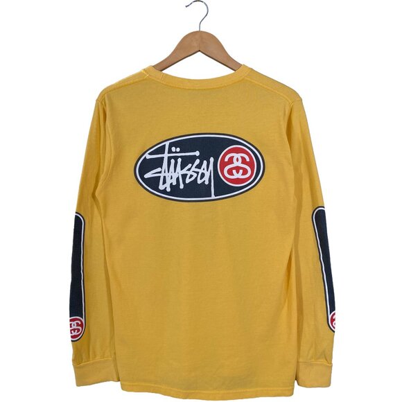 Stussy Oval Grid Longsleeve Crewneck T-shirt Honey Yellow men's size Small - Picture 2 of 7